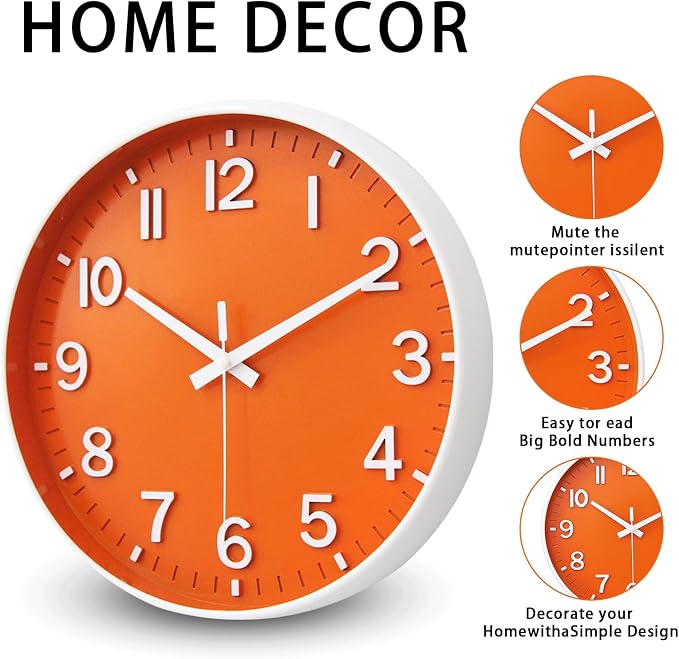 HZDHCLH Wall Clocks Battery Operated, Wall Clock Orange, 14 inch Wall Clock - Image 4