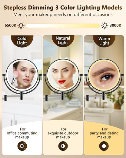 ALHAKIN 9" Wall Mounted Lighted Makeup Mirror, Large Double Sided 1X/10X - Image 3