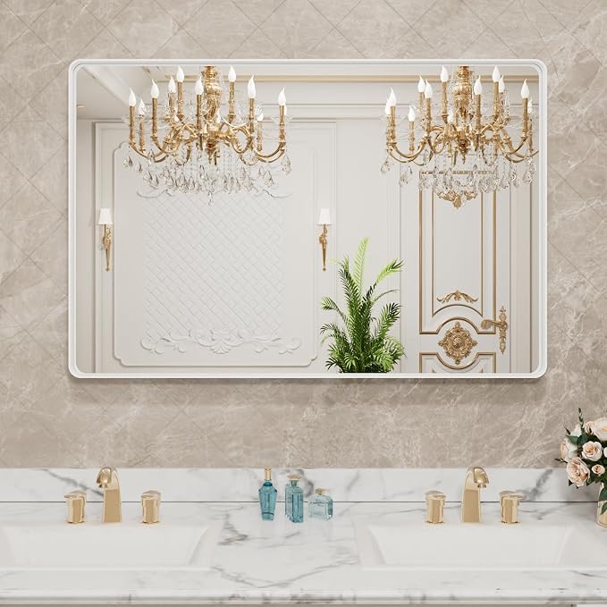 LOAAO 40x32 Inch White Metal Framed Bathroom Mirror - Image 8