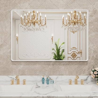 LOAAO 40x32 Inch White Metal Framed Bathroom Mirror - Image 8