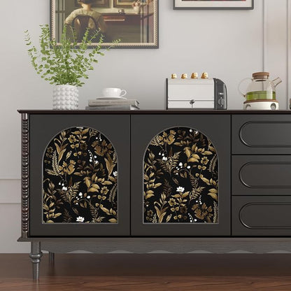 Dark Floral Peel and Stick Wallpaper, Vintage Leaf Pattern Black Gold Self - Image 3