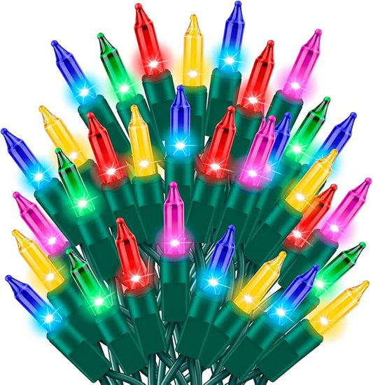 Ultra-Bright Connects End to End Multi Christmas Mini Lights 100L 19.6Ft UL Listed Incandescent Bulb String Light Set for Indoor Outdoor Holiday Garden Party Christmas Tree Garland Decor