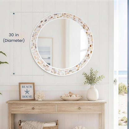 Tanmicoshomy Round Wall Mirror 30 Inch, Natural Brown Shell Framed Circle - Image 7