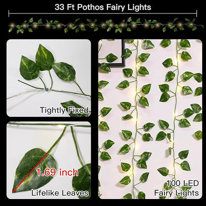 suddus Vine with Fairy Lights Battery Operated, 33ft100 LED Pothos String - Image 5