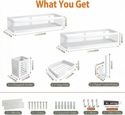 PUSDON 5-in-1 Wide Wall Mount Wrapped Mesh Kitchen Organizer & Shower Caddy Kit - Image 3