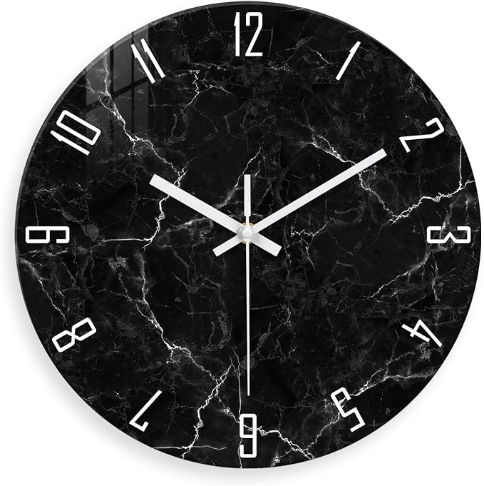 Marble Minimalist Wall Clock for Living Room Black Wall Clocks Battery Operated by Constantplanet%E6%97%97%E8%88%B0%E5%BA%97