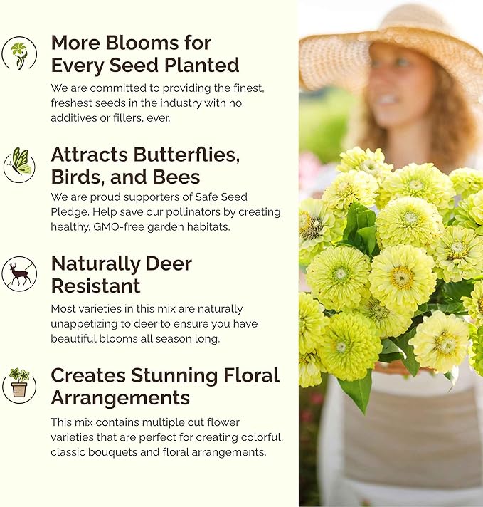 Eden Brothers Green with Envy Flower Mixed Seeds for Planting, 5 lb, 2,400,000+ Seeds with White Yarrow, Cornflower White | Attracts Pollinators, Plant in Spring or Fall, Zones 3, 4, 5, 6, 7, 8, 9, 10