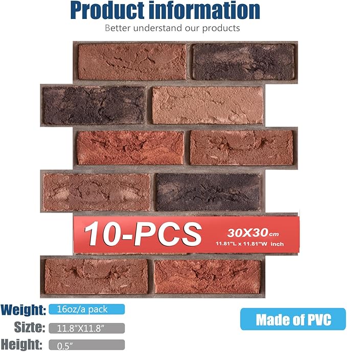 3D Wall Panels Peel and Stick, Faux Brick, Waterproof Self Adhesive Decorative - Image 4