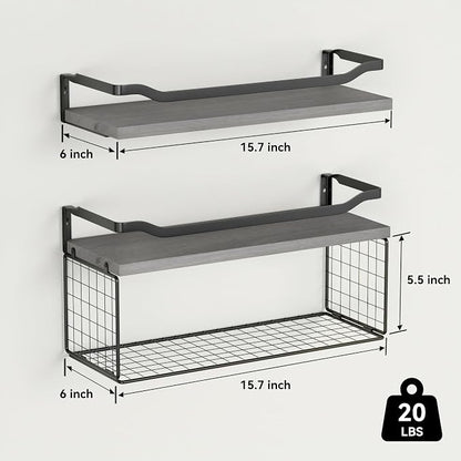 WOPITUES Floating Shelves with Wire Storage Basket, Bathroom Shelves Over - Image 3