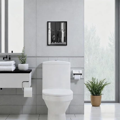 Funny Bathroom Decor Black and White Framed Wall Art, Retro Comedy Movie - Image 2