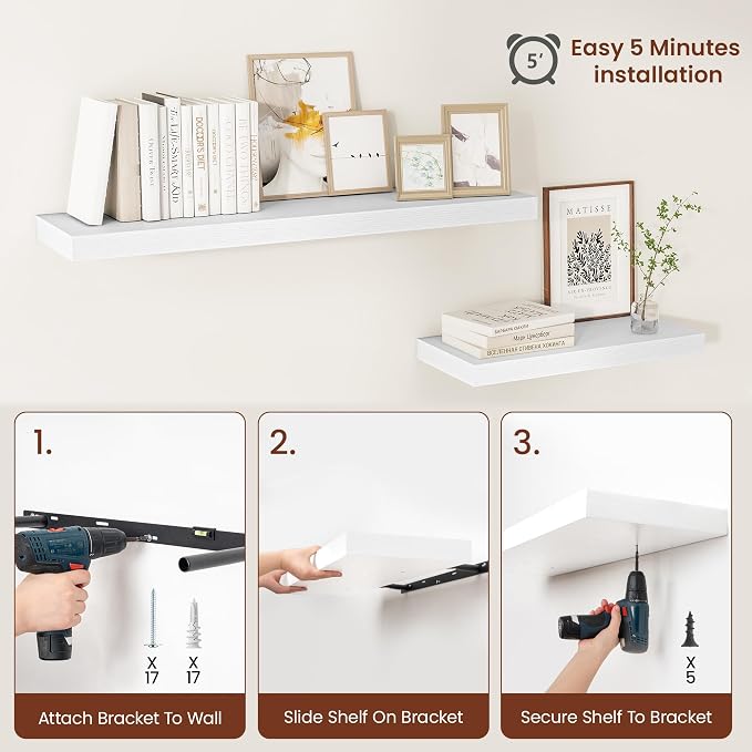 Vivelove 2" Thick Floating Shelves, 47.2 Inch X 12 Deep Shelves - Image 7