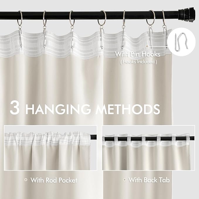 MIULEE Ivory Back Tab Blackout Curtains 120 Inch Long 2 Panels Set - Image 3