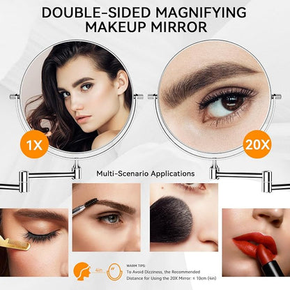 Auxmir Wall Mounted Makeup Mirror, 8 Inch 1X/20X Double Sided Magnifying Mirror - Image 2