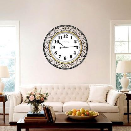 SwallowLiving 30 Inch Vintage Iron Large Black Metal Frame Wall Clock Silent - Image 6