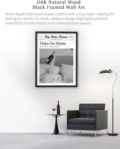 iHery Premium Natural Black OAK Wood 16x20in Dolce Far Niente Framed Wall Art - Image 4