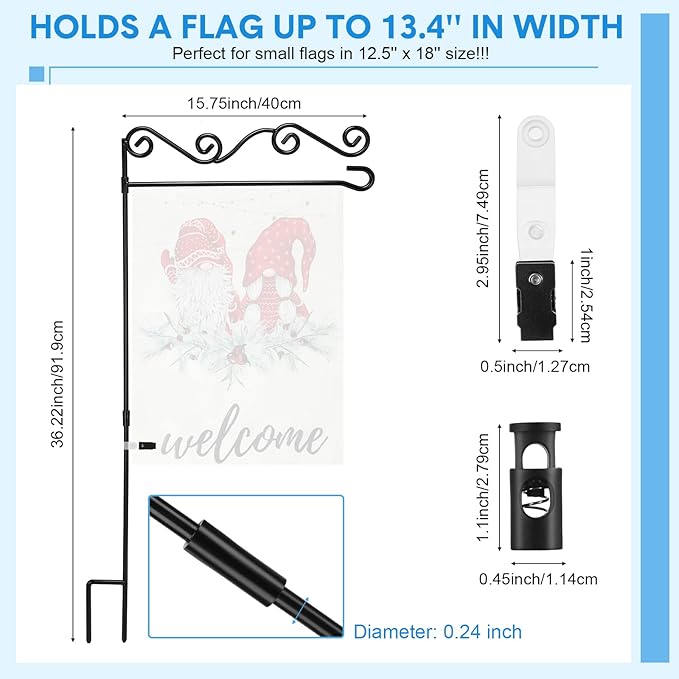 10 Pack Garden Flag Stand with Flag Stoppers and Clips, Black Powder Coated Weather Proof Garden Flag Pole Holder for Outdoor Garden Flag (Stylish Style, 15.75 x 36.22 Inch)