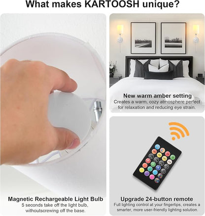 Battery Operated Wall Sconces Set of Two, Wireless Rechargeable Wall Light - Image 4