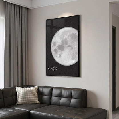 Framed Modern Elegant Black and White Moon Wall Art, Large Minimalist Celestial - Image 2