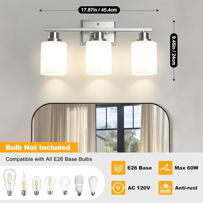 Unicozin 3-Light Bathroom Light Fixtures, Modern Brushed Nickel Vanity Light - Image 3