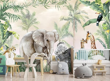 Tropical Animal Plants wallpeper Nursery Kids Bedroom Elephant wall Mural - Image 2
