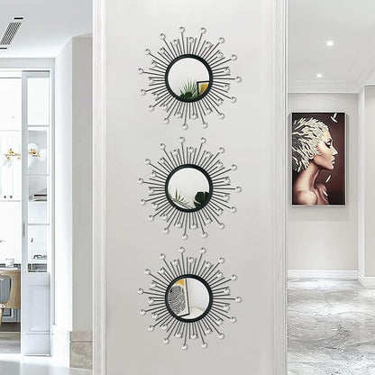 3 Pack Metal Mirrors for Wall Sunburst Wall Mirrors Home Décor Decorative - Image 2