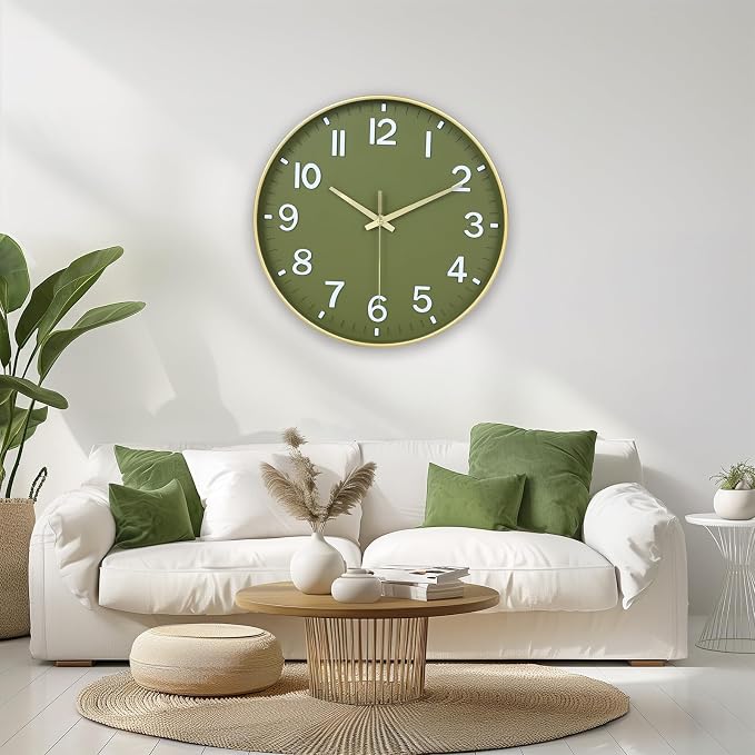 HZDHCLH Wall Clocks Battery Operated, Wall Clock Green Gold, 12 inch Wall Clock - Image 8