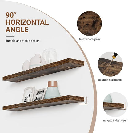 Floating Shelves for Wall 48 Inches Long, 9.3" Deep Rustic Brown Floating Shelf - Image 5