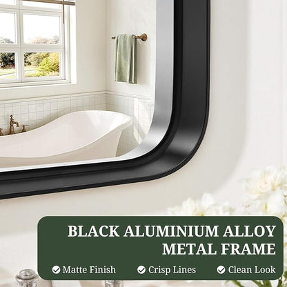 Bathroom Mirror 40x30 Inch Black Metal Frame Rectangle Vanity Mirror - Image 5