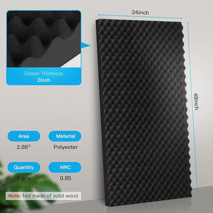 4 Pack-48X24X2 Inches Acoustic Panels, Egg Crate Foam soundproof wall Panels - Image 3