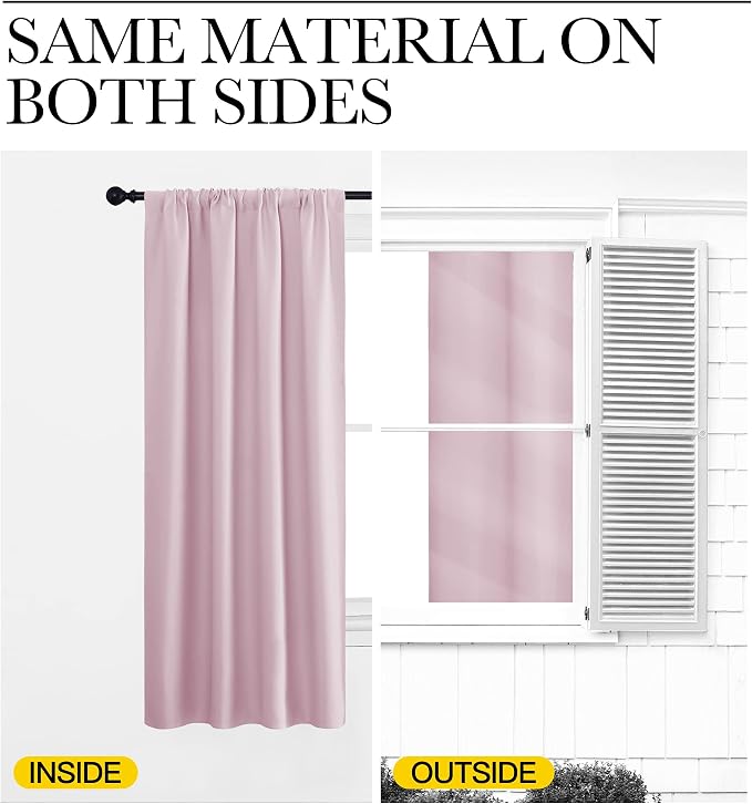 NICETOWN Kitchen Curtains, Short Blackout Drapes, Baby Pink, Thermal Insulated - Image 5