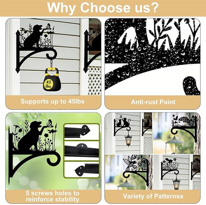 peacoblue Iron Plant Hangers Hooks for Outdoor Indoor Hanging Plants Flower Fern Pots Lantern Bird Feeder 12"x15" Weather Resistant Metal Wall Holder for Porch Garden Farmhouse(Hen and Chicks)