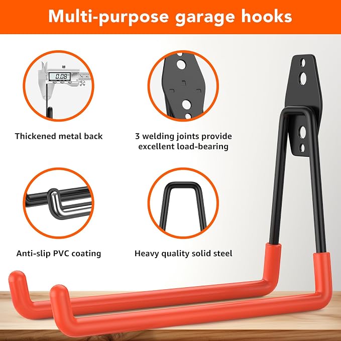 32 Pack Garage Hooks with Anti-Slip Coating Heavy Duty Wall Mount Hooks - Image 3