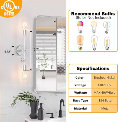 FadimiKoo 2-Light Brushed Nickel Vanity Lights - Image 2