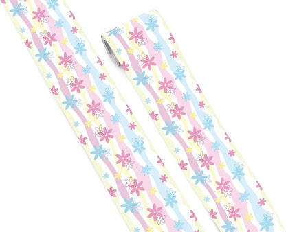 FLFK Mirror Border, Rainbow Flowers Peel and Stick Wallpaper Border Self by FLFK