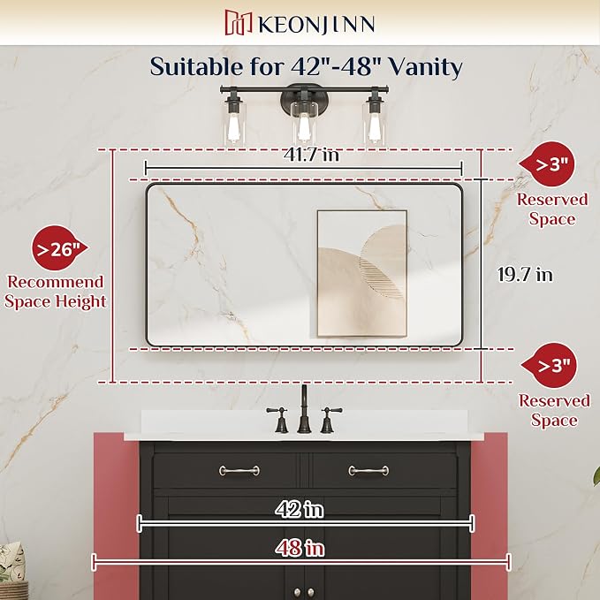 Keonjinn 42 x 20 Inch Brushed Nickel Bathroom Mirrors - Image 6