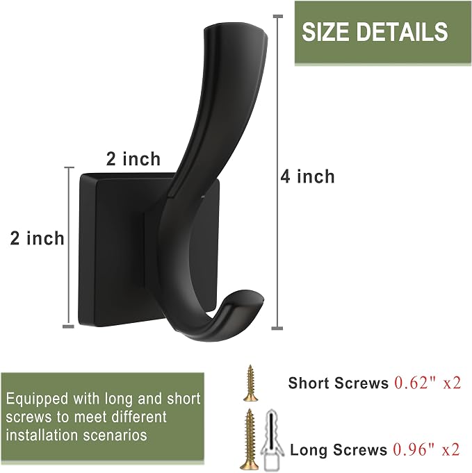 TOFIIGREM Black Hooks for Wall Towel Hooks, Heavy Duty Thick Aluminum Alloy - Image 8