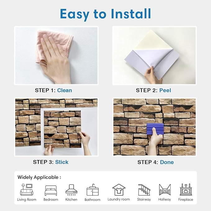COMSTICKC Peel and Stick Faux Stone Wall Sticker Wall Panels, Not Real Stone - Image 8