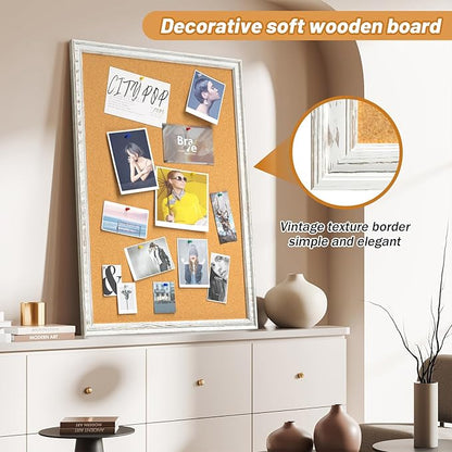 White Cork Board for Wall, 36 x 24 inches Decorative Bulletin Board, Rustic - Image 6