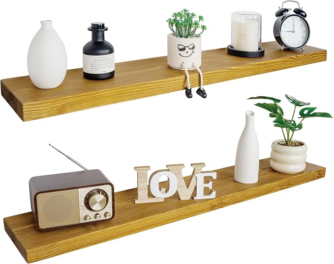 BGMG Wood Floating Shelves 48 inch Set of 2, Rustic Wooden Wall Mount Shelves by BGMG