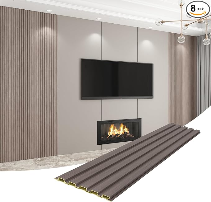 8-Pack WPC Wall Panels 118’’ x 6.3’’ 3D Slat Wall Panel Acoustic Wall Paneling by Unknown