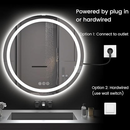 Round LED Bathroom Mirror with Lights, Backlit & Front Lighted, Wall-Mounted - Image 6