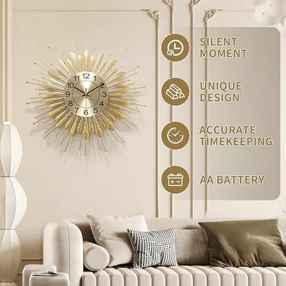 Large Wall Clock, 23inch Gold Wall Clock Non-Ticking Mid Century Wall Clocks - Image 5