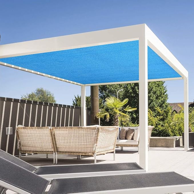 Eden's Decor Straight Flat-Edged Sun Shade Sail Rectangular 12' x 13' Blue UV-Blocking Outdoor Canopy Fabric Cloth Awning for Pergola Patio Garden Backyard Custom Size