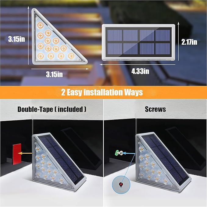 Solar Stair Lights Outdoor, 12 Pack Outdoor Solar Lights Waterproof IP67, Solar Step Lights for Outside, Patio, Decor, Yard, Garden, Front Door, Porch (Warm White)