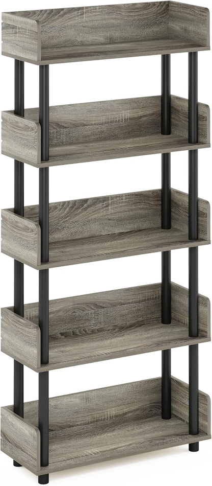 Furinno Turn-N-Tube 5-Tier Toolless Display Rack, French Oak/Black - Image 5