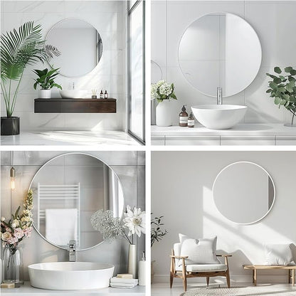 Round White Mirror, 24 Inch Circle White Mirror, Metal Frame Round Wall Mounted - Image 5