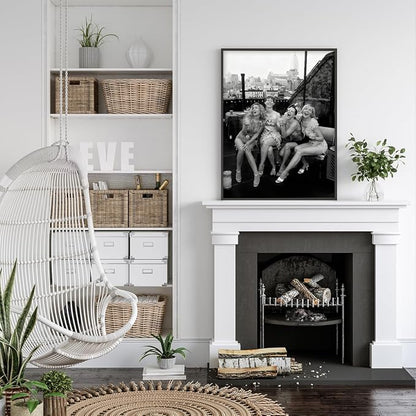 Retro Black And White Woman Black Framed Wall Art Fashion Rooftop Party Posters - Image 7