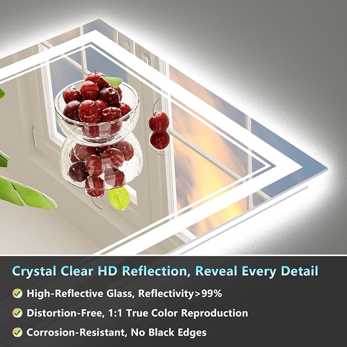 55x36 LED Bathroom Mirror with Lights, Backlit and Front Lit Anti-Fog Lighted - Image 8