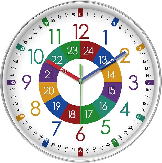 XFM Learning Clock for Kids Silent Non Ticking Battery Operated Colorful by XFMWallClock