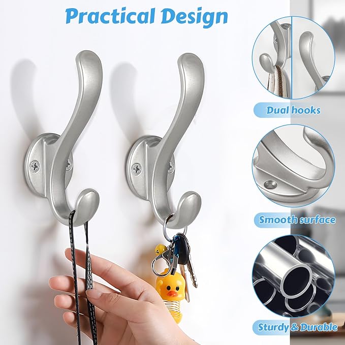 6 Pack Coat Hooks Wall Mount Heavy Duty Utility Retro Double Hooks - Image 8